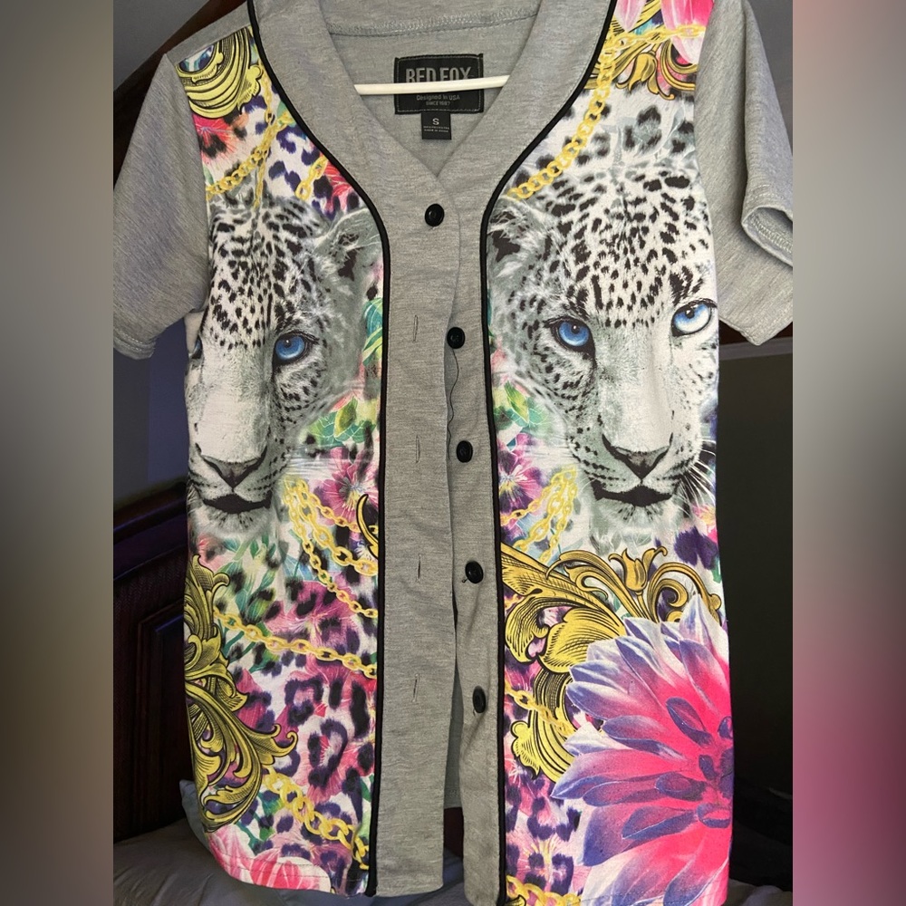 Multicolored Graphic Baseball Jersey Style Shirt